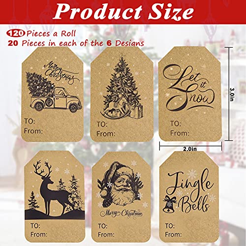 Christmas Gift Tag Stickers 2 x 3 Inch Self-Adhesive 120 Pieces O806