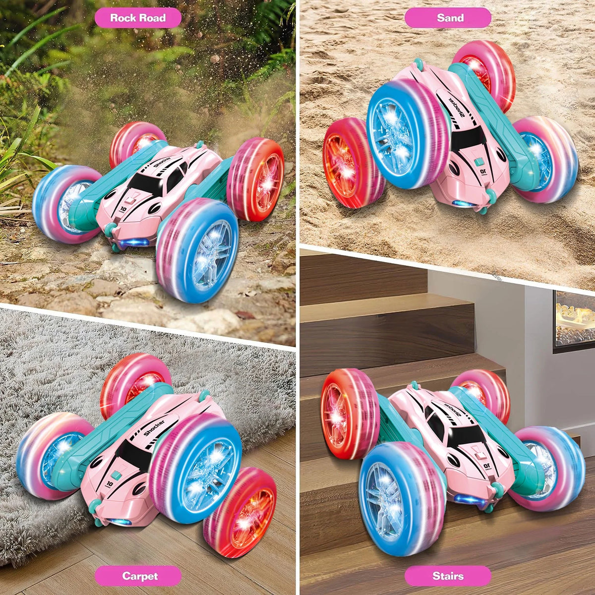 Pink Remote Control Stunt Car with Wheel Lights M97115