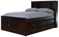 Full Size Bed Frame with Headboard Bookcase & 12 Drawers, Espresso A145739