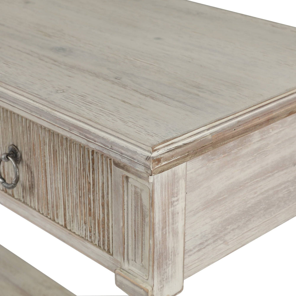 White Washed Wood Three Drawer Console Table B385490