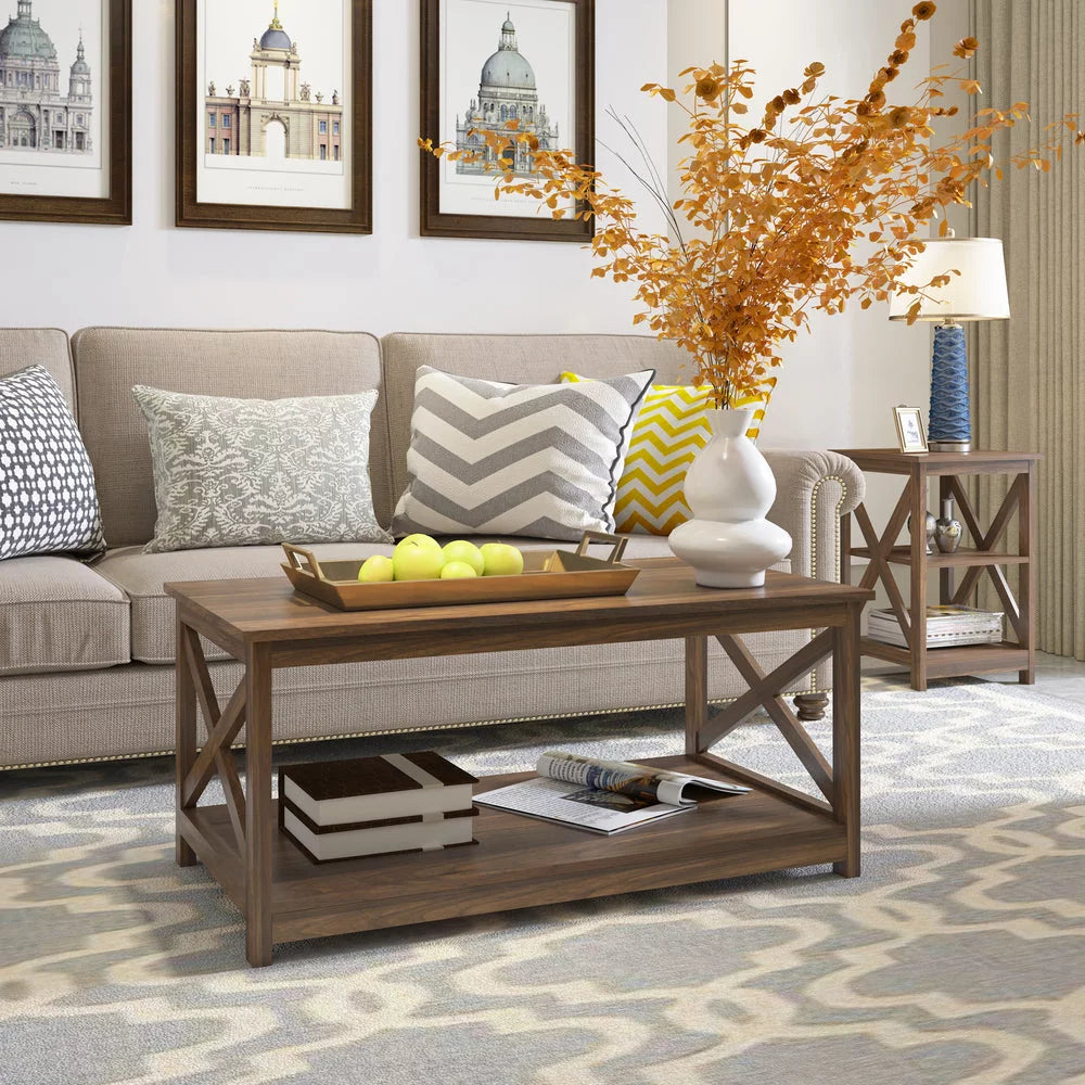 Dark Walnut 2-Tier Wood Coffee Table Q285112