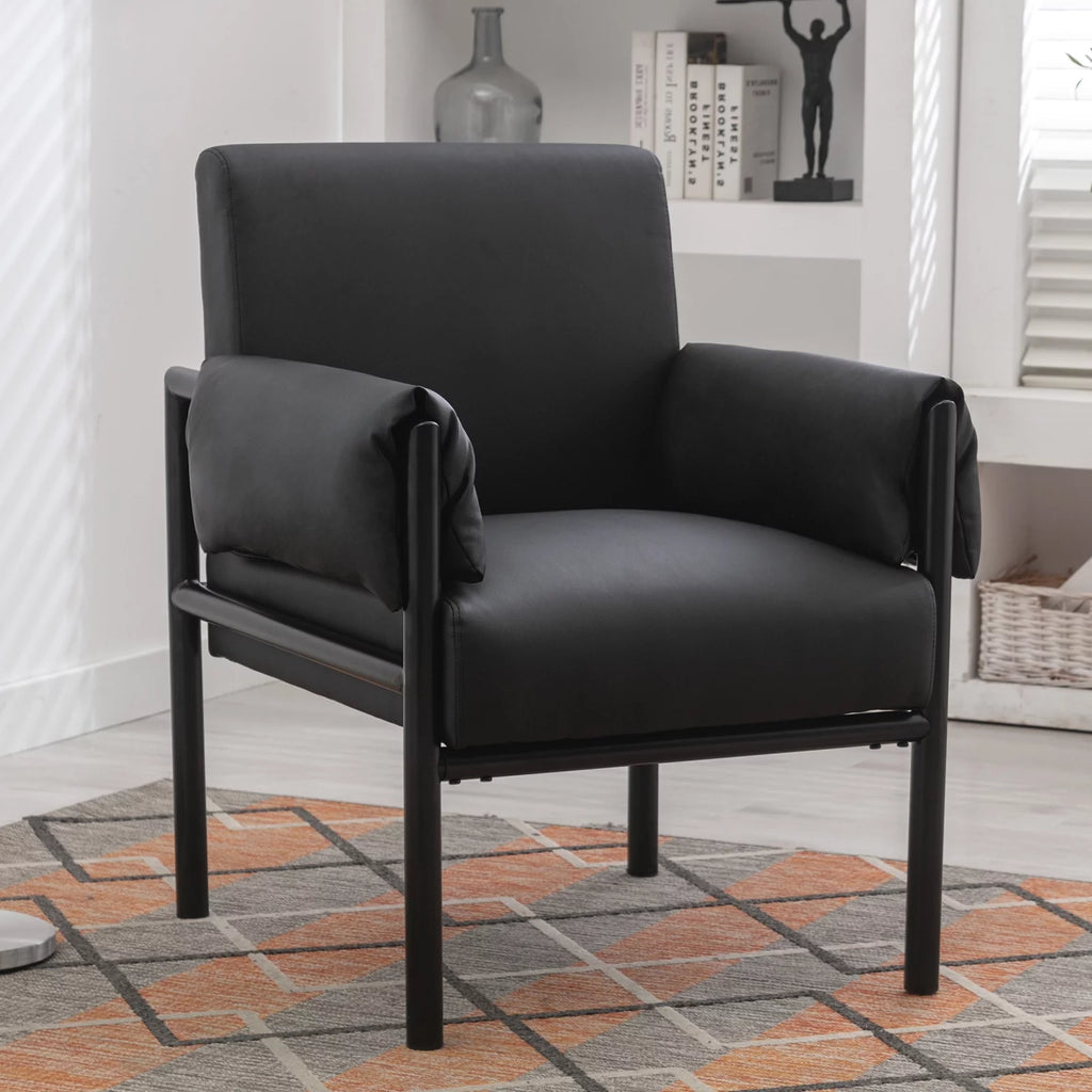 Black PU Leather Chair with Extended Arms and Backrest I872
