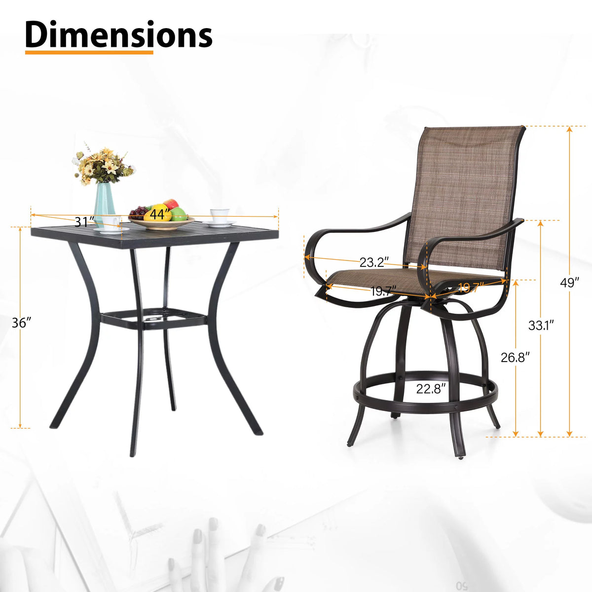 3 Pieces Patio Metal Bar Stools and Table Set W988725