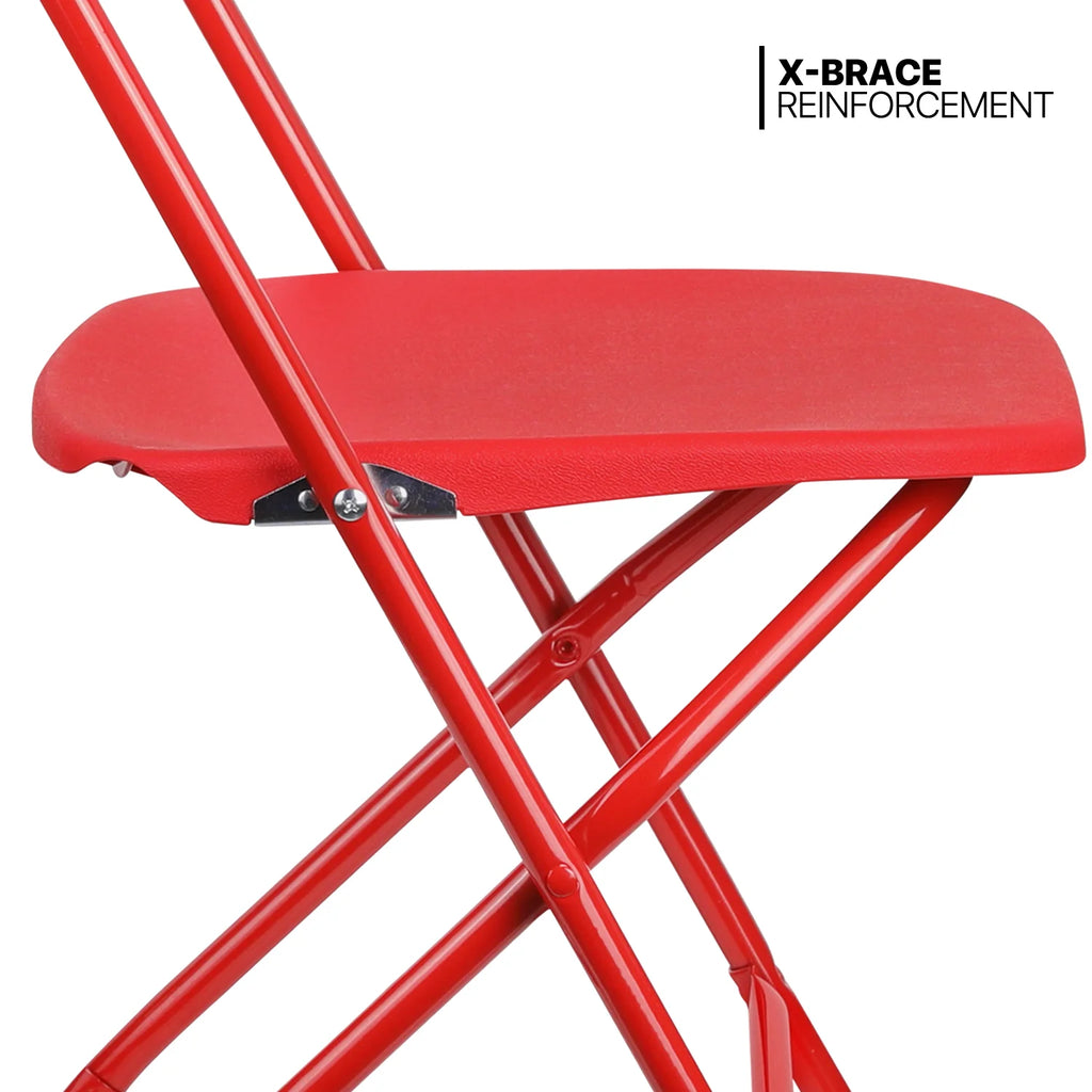 11 Pieces 6 Ft White Foldable Plastic Card Table and 10 Red Chair Set C755