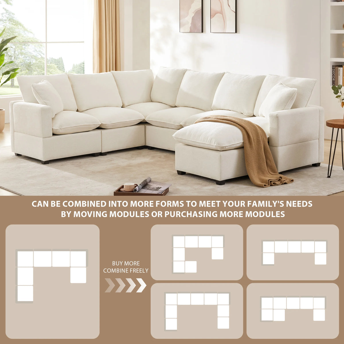 110" 7 Seat Chenille Modular Sectional Sofa Set with 2 Pillows U576157