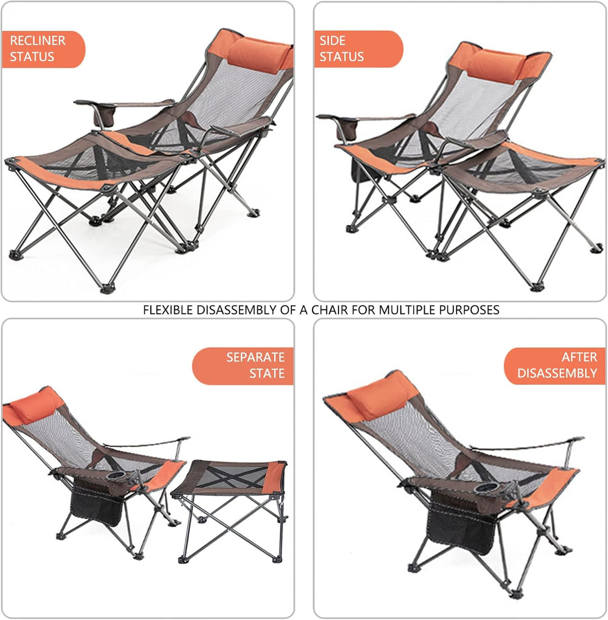 Folding Reclining Camping Chair with Footrest D759470