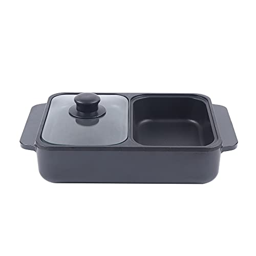 2 in 1 Portable Electric Non-Stick Hot Pot BBQ Grill Pan 110V 1200W Black N2647