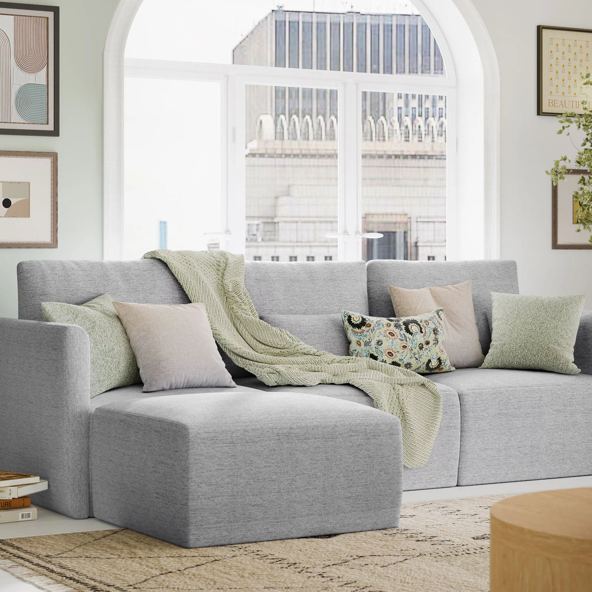 Gray Fabric Modular Sectional Sofa with Ottoman Z4149