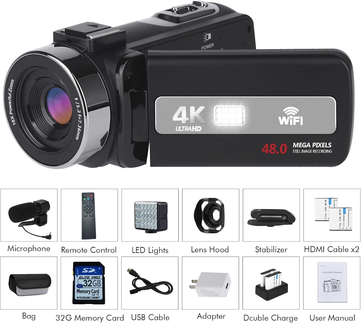 4K Camcorder 48MP 18X Digital Zoom Autofocus Camera S71494