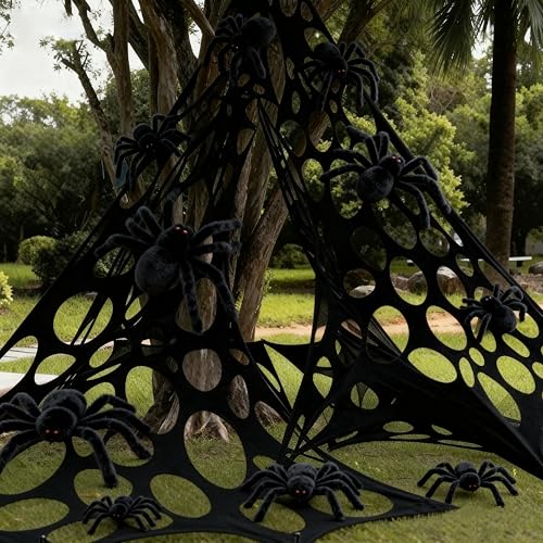 8 Pcs Giant Spider with Stretchy Netting Spiderweb Set G361