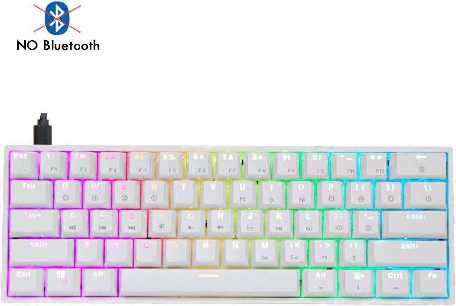 White 61 Keys Hot Swappable 60% Mechanical Keyboard with RGB Backlit Doubleshot ABS Keycaps C8024
