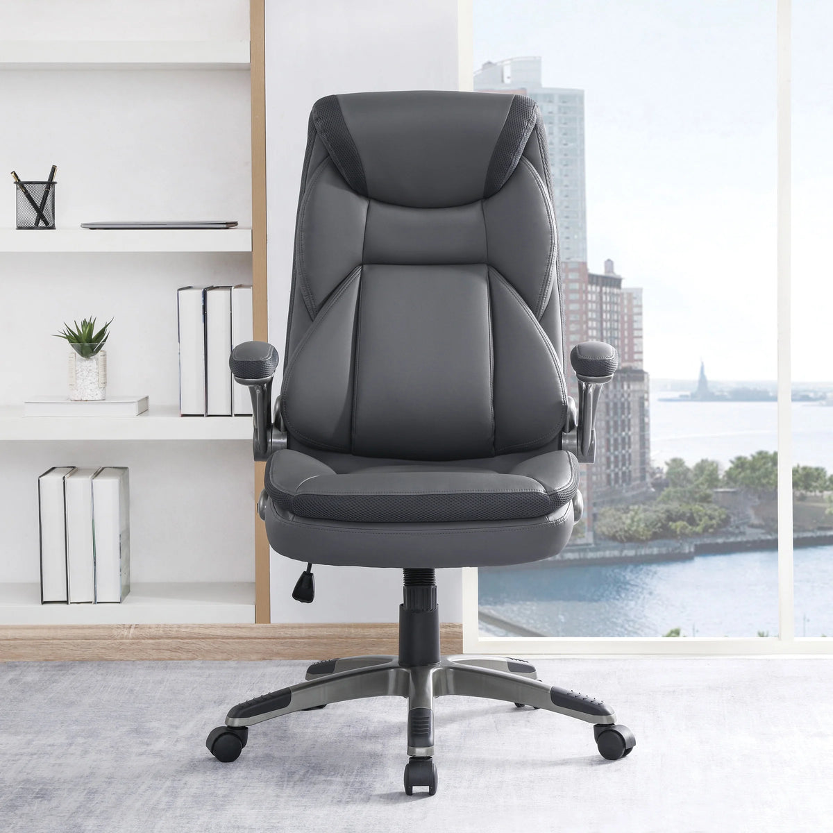Charcoal Bonded Leather Chair with Nylon Base C2791