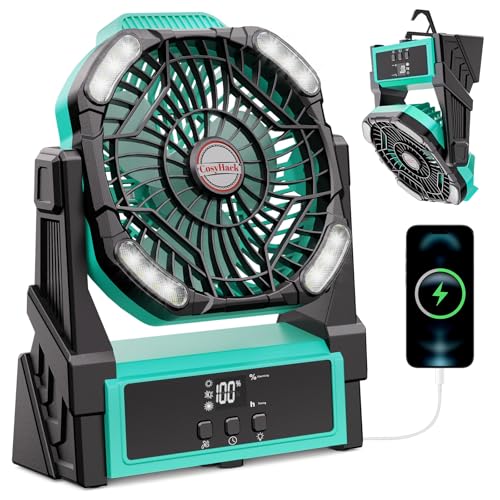 Portable Camping Fan, 20000mAh Rechargeable Battery Operated Fans with Lights, 4 Speed, Adjustable Brightness (Blue Black) S189