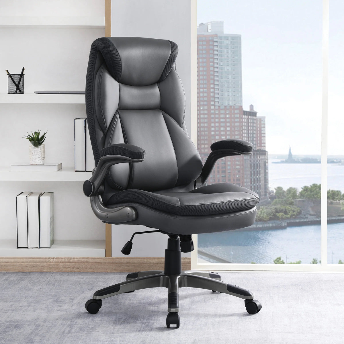 Charcoal Bonded Leather Chair with Nylon Base C2791