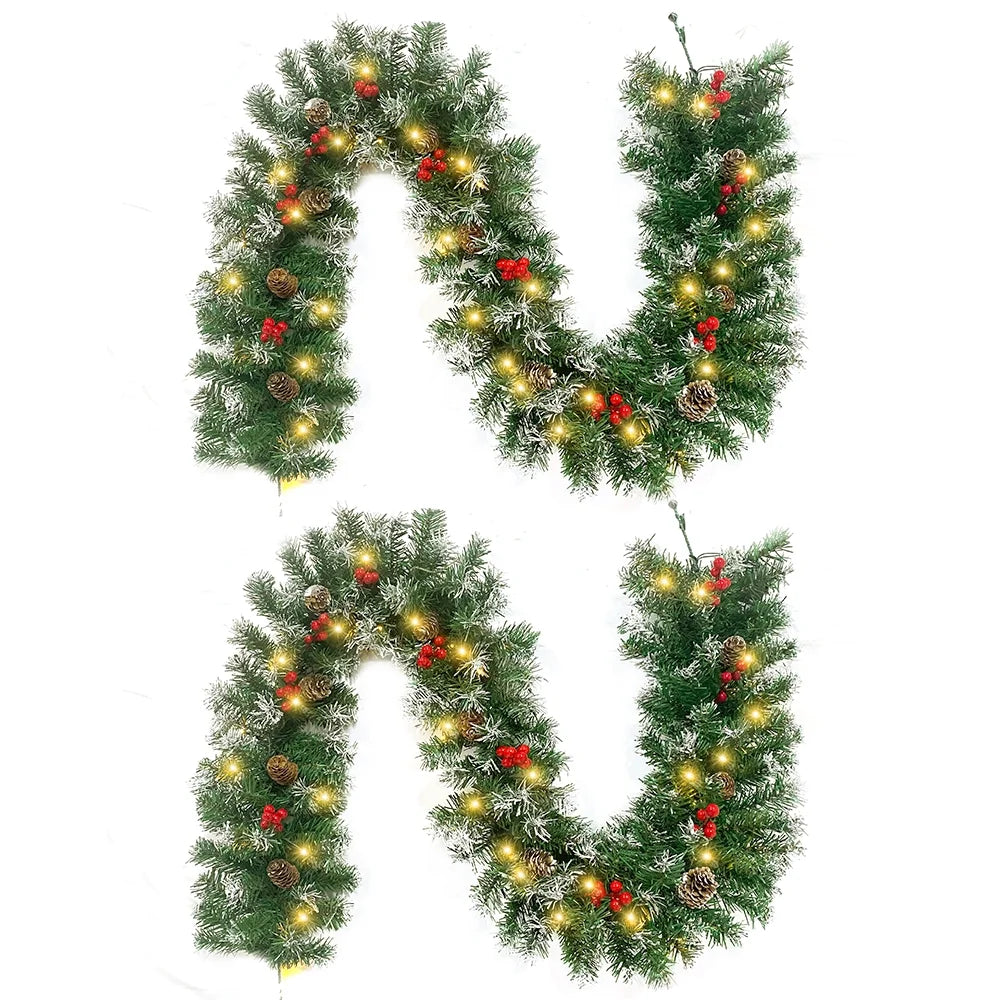 2 Pcs 6ft Pre-Lit Christmas Garland with 40 Waterproof LED Light and Pine Cones and Berries, Battery Operated A51037