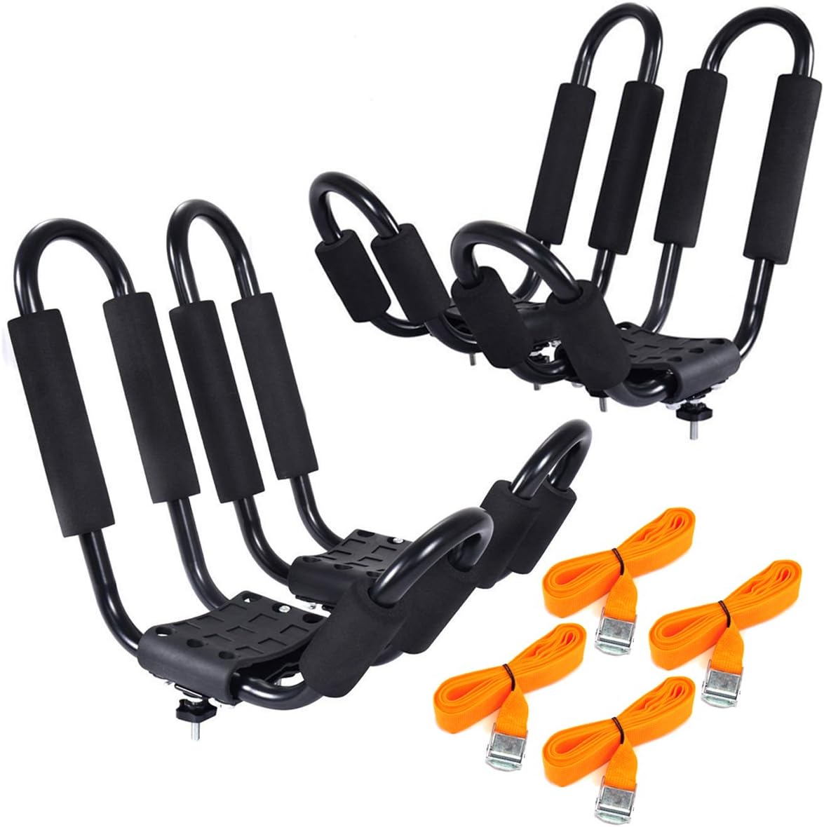 2 Pair J Shape Bar 150 Lbs Roof Rack With 8 Ft Lashing Straps Tie Down Ratchet S2517