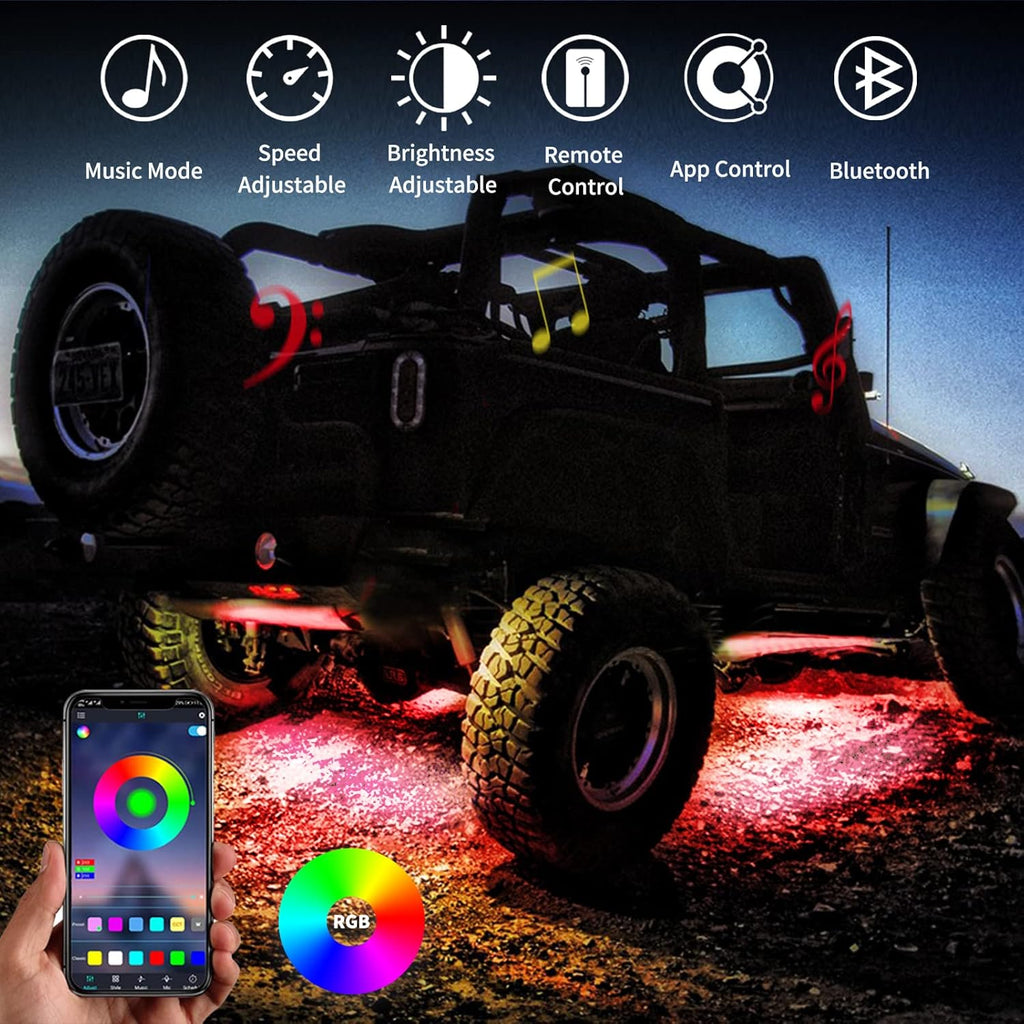 RGB LED Rock Lights Multicolor Underglow Light Kit 6 Pods Pack of 2 U303538