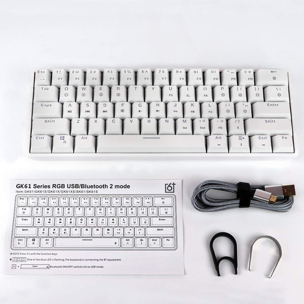 White 61 Keys Hot Swappable 60% Mechanical Keyboard with RGB Backlit Doubleshot ABS Keycaps C8024