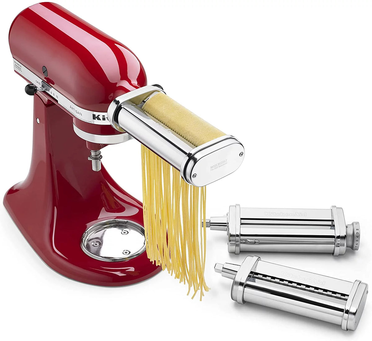 White Pasta Press Attachment with 6 Interchangeable Pasta Plates P9146
