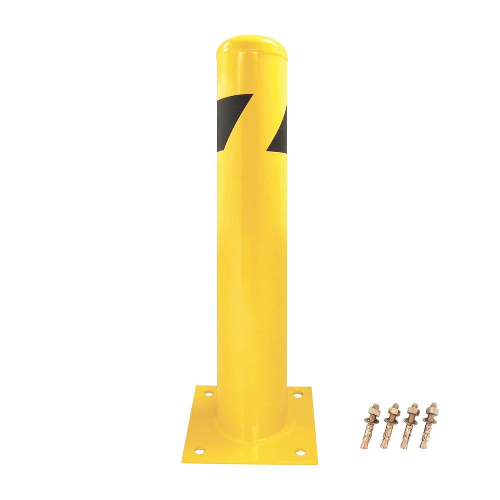 Steel Yellow Safety Barrier Bollard 24''Hx4.5''D, 12Ga, Base-8x8'', Pack of 2 H769