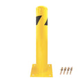 Steel Yellow Safety Barrier Bollard 24''Hx4.5''D, 12Ga, Base-8x8'', Pack of 2 H769