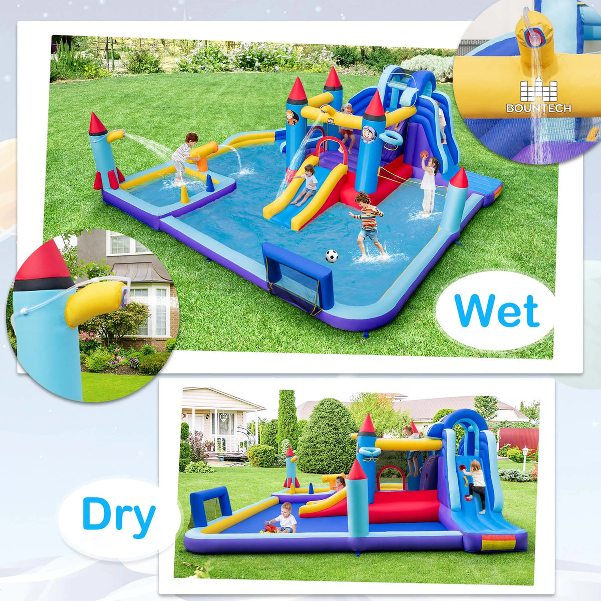 Inflatable Water Slide Park with 2 Slides Splash Pool W14544