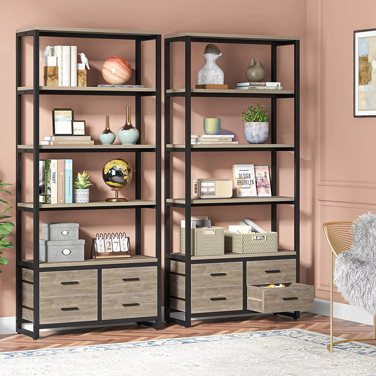 Tall Bookshelf with 4 Drawers D9189