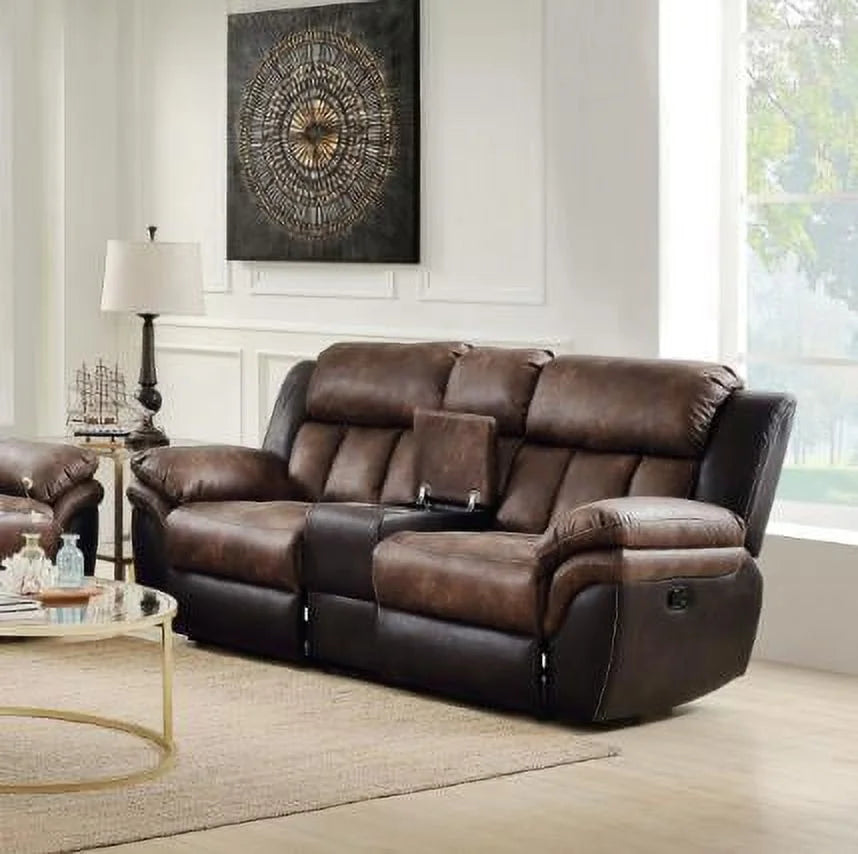 Toffee Espresso Polished Microfiber Loveseat with Console B633