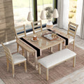 6-Piece Rubber Wood Dining Table Set with 4 Cushion Chairs and Bench H4526