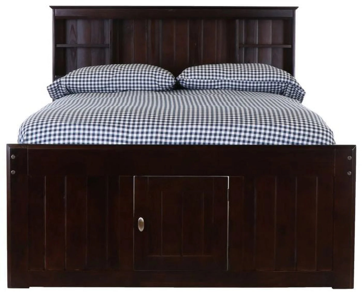 Full Size Bed Frame with Headboard Bookcase & 12 Drawers, Espresso A145739