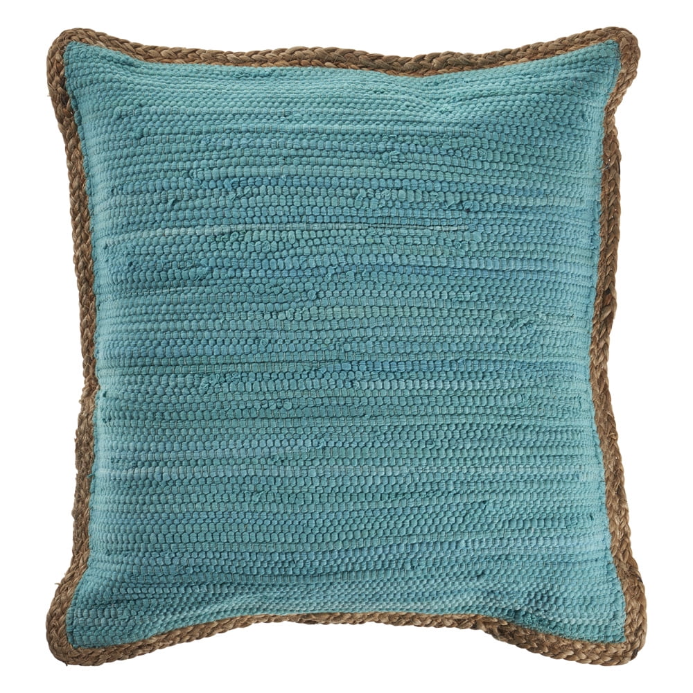Navy Blue White Striped Jute Lumbar Throw Pillow Y74611