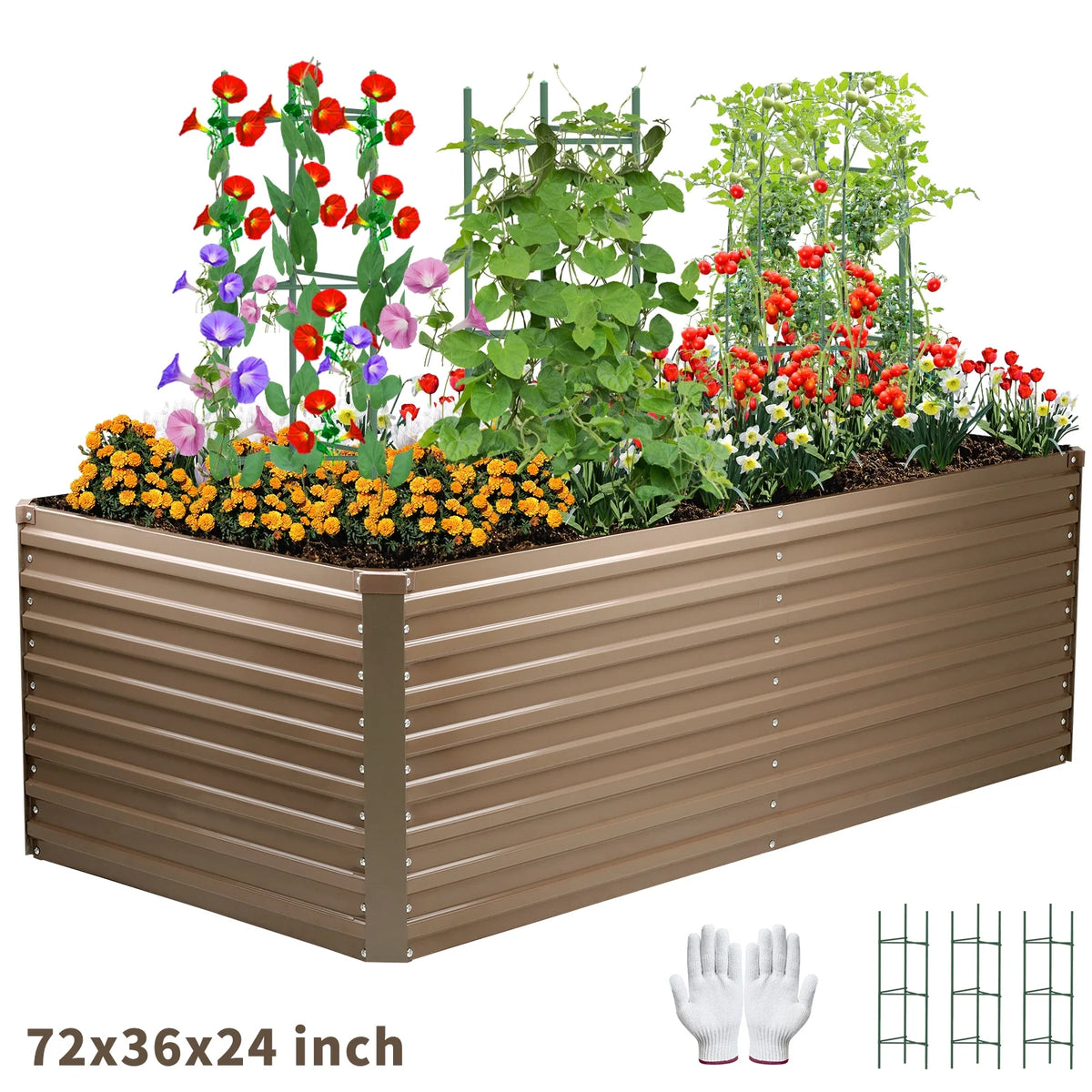 Galvanized Steel Raised Garden Bed 6x3x2 ft Brown K64345