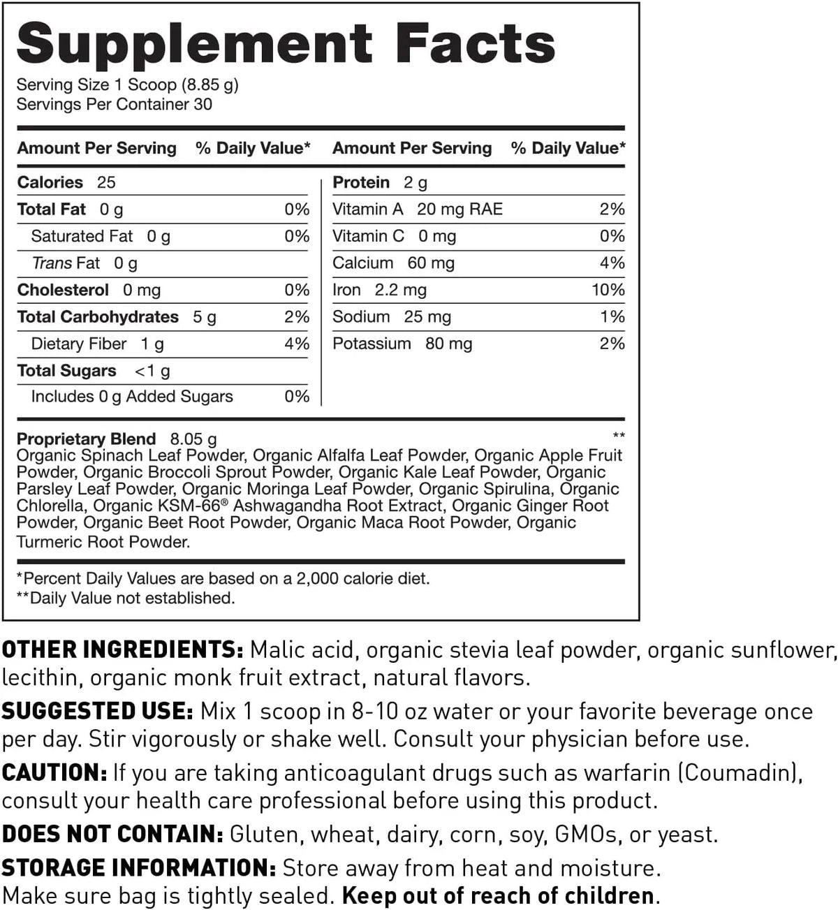 Organic Greens Powder Superfood Juice 270 Grams 30 Servings F3831