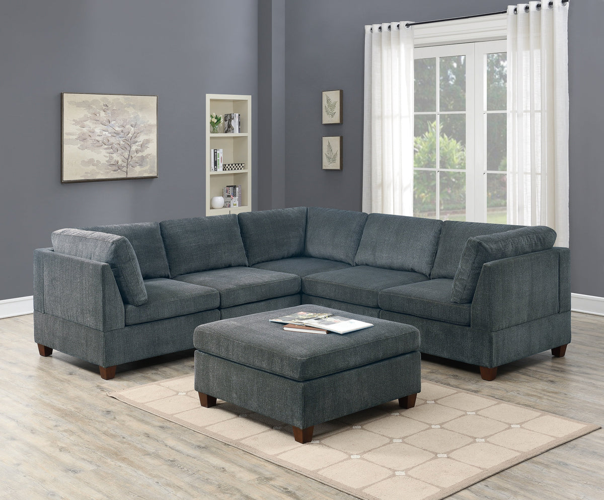 Grey Chenille Modular Sectional 6pc Set A7849