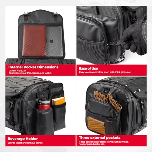 60L Expandable Waterproof Motorcycle Tail Bag with Rain Cover B229750