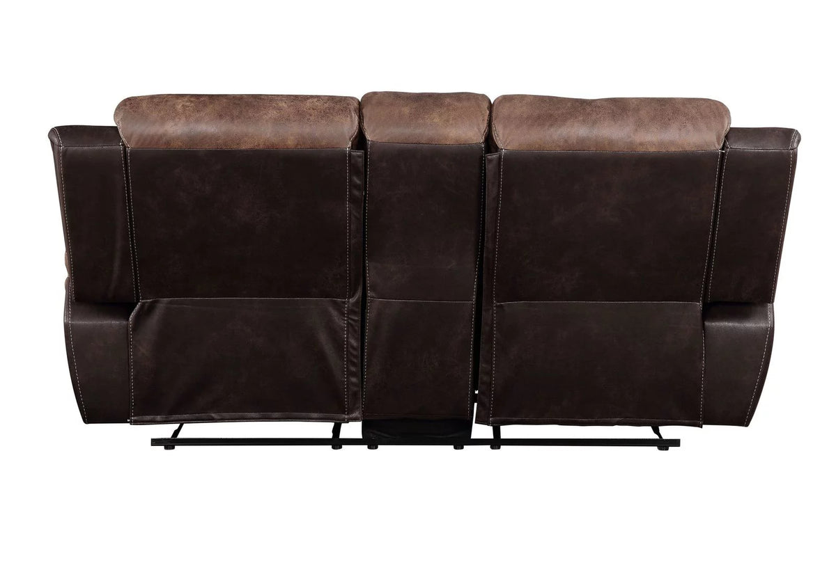 Toffee Espresso Polished Microfiber Loveseat with Console B633