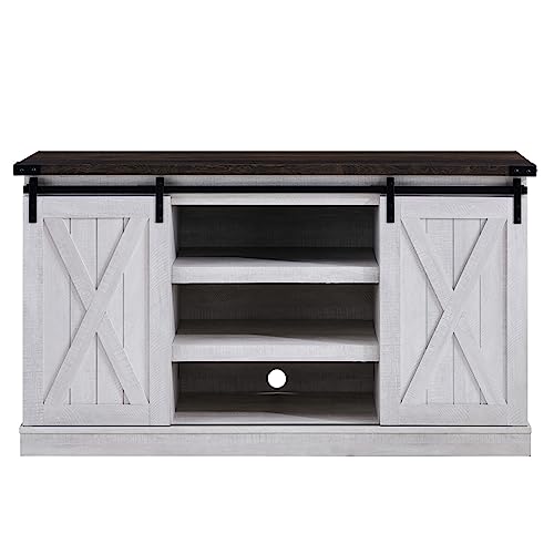 Rustic Oak Wood TV Stand with Sliding Barn Door B863805