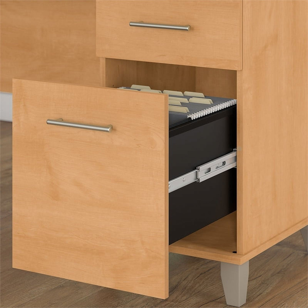 60" Transitional Wood L Shaped Desk with Hutch B68916