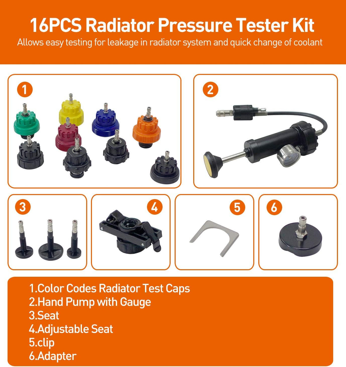 16 PCS Vacuum Type Radiator Pressure Tester Kit G536471