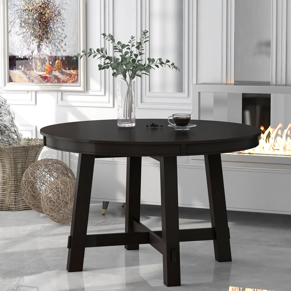 Round Wood Extendable Dining Table with 16" Leaf E4731