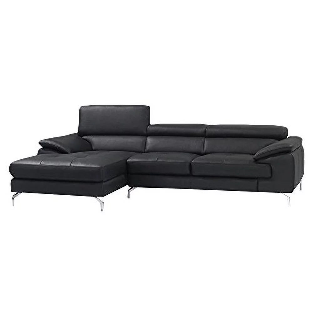 Black Italian Leather Left Facing Chaise Mini Sectional S7820