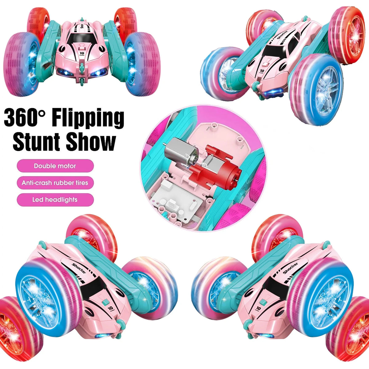 Pink Remote Control Stunt Car with Wheel Lights M97115