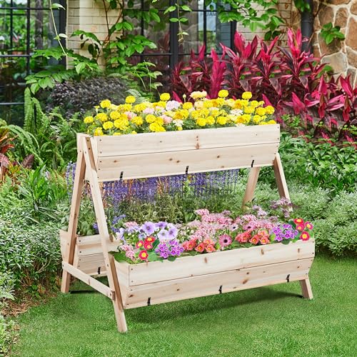 3 Tiers Elevated Wooden Raised Garden Bed with Legs Y82489