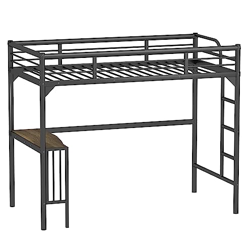 Black Metal Loft Bed Twin Size with Desk and Ladder K1381
