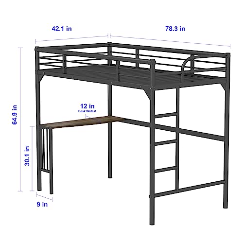 Black Metal Loft Bed Twin Size with Desk and Ladder K1381