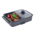 2 in 1 Portable Electric Non-Stick Hot Pot BBQ Grill Pan 110V 1200W Black N2647