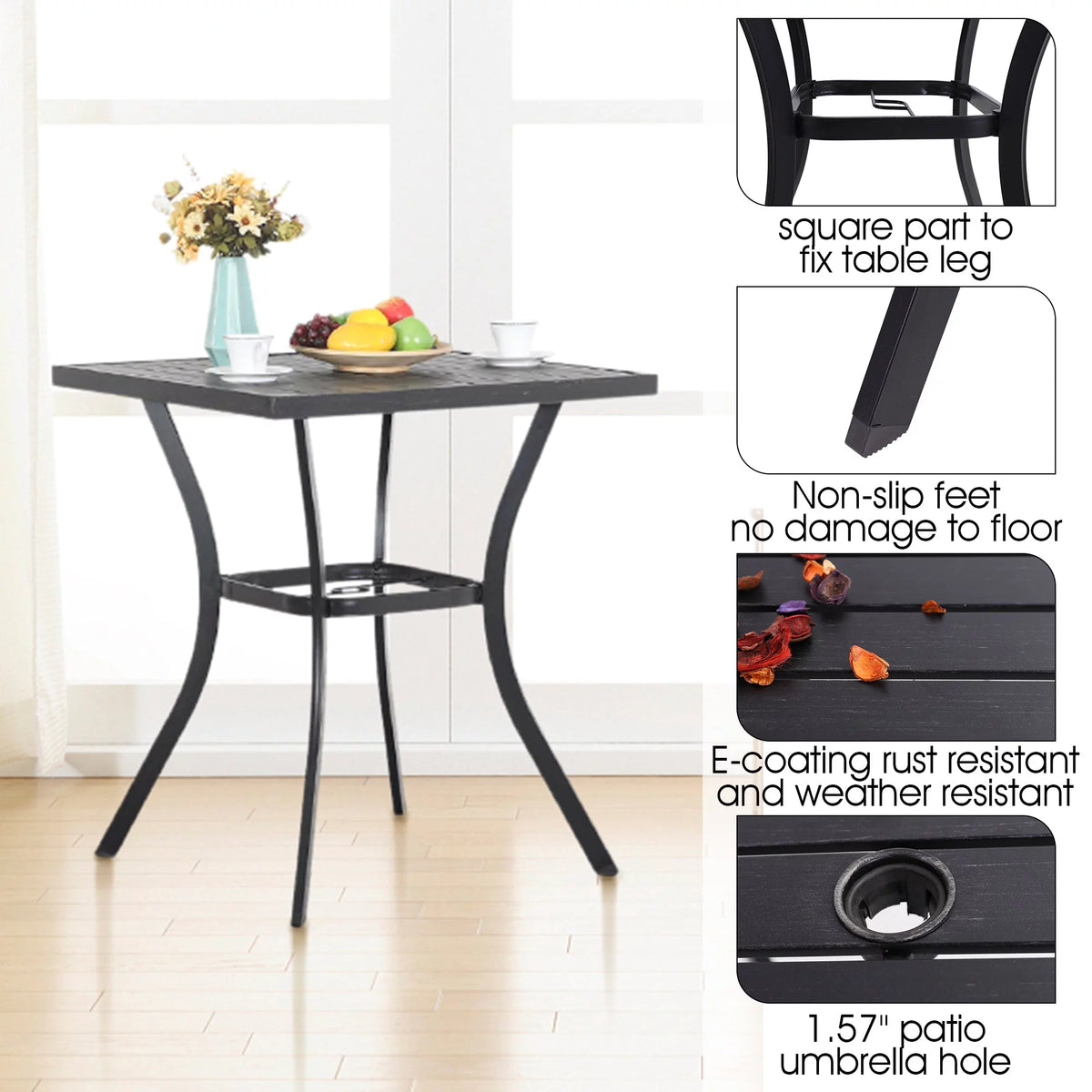 3 Pieces Patio Metal Bar Stools and Table Set W988725
