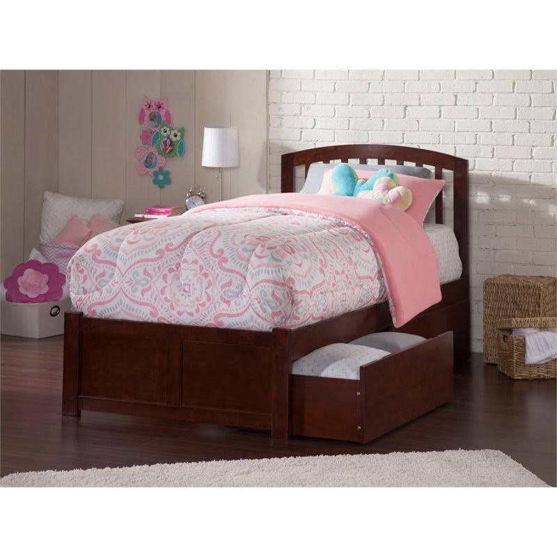 Twin Flat Panel Foot Board with 2 Drawers Antique Walnut U80854