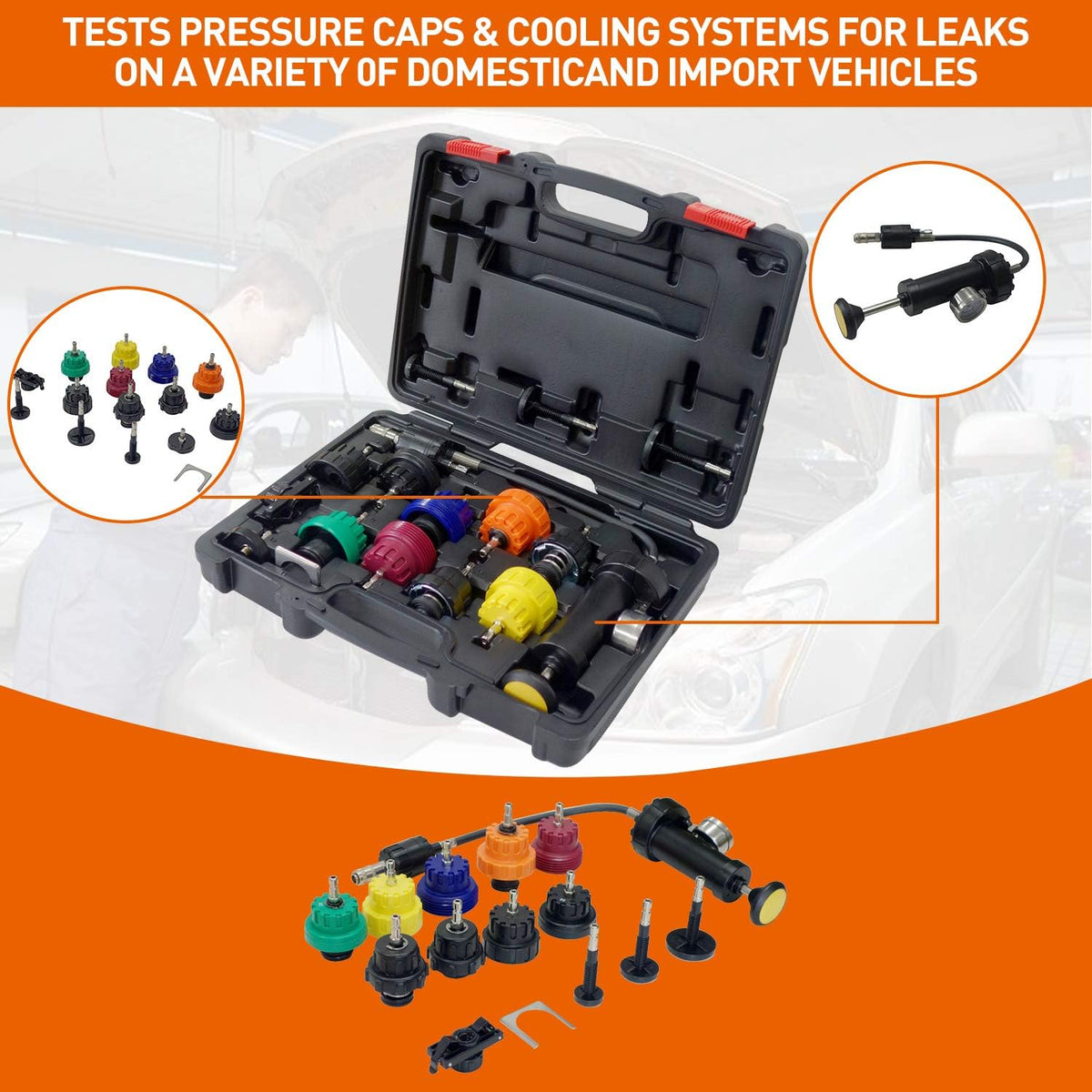16 PCS Vacuum Type Radiator Pressure Tester Kit G536471