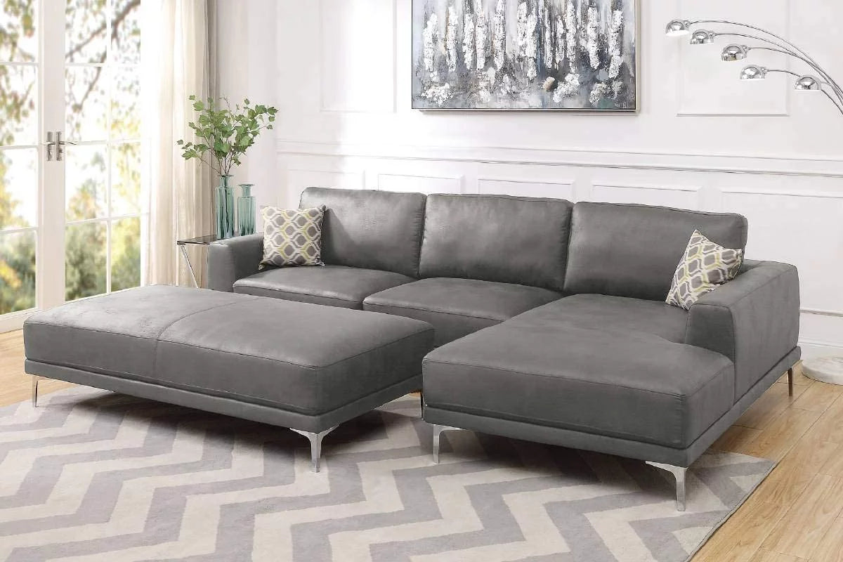 3Pcs Leatherette Sectional Sofa Set with XL Ottoman X775075